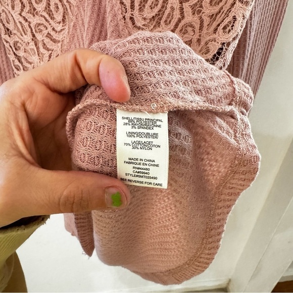Love Fire Dusty Rose Solid Long Sleeve Waffle lace Knit M - Picture 4 of 8